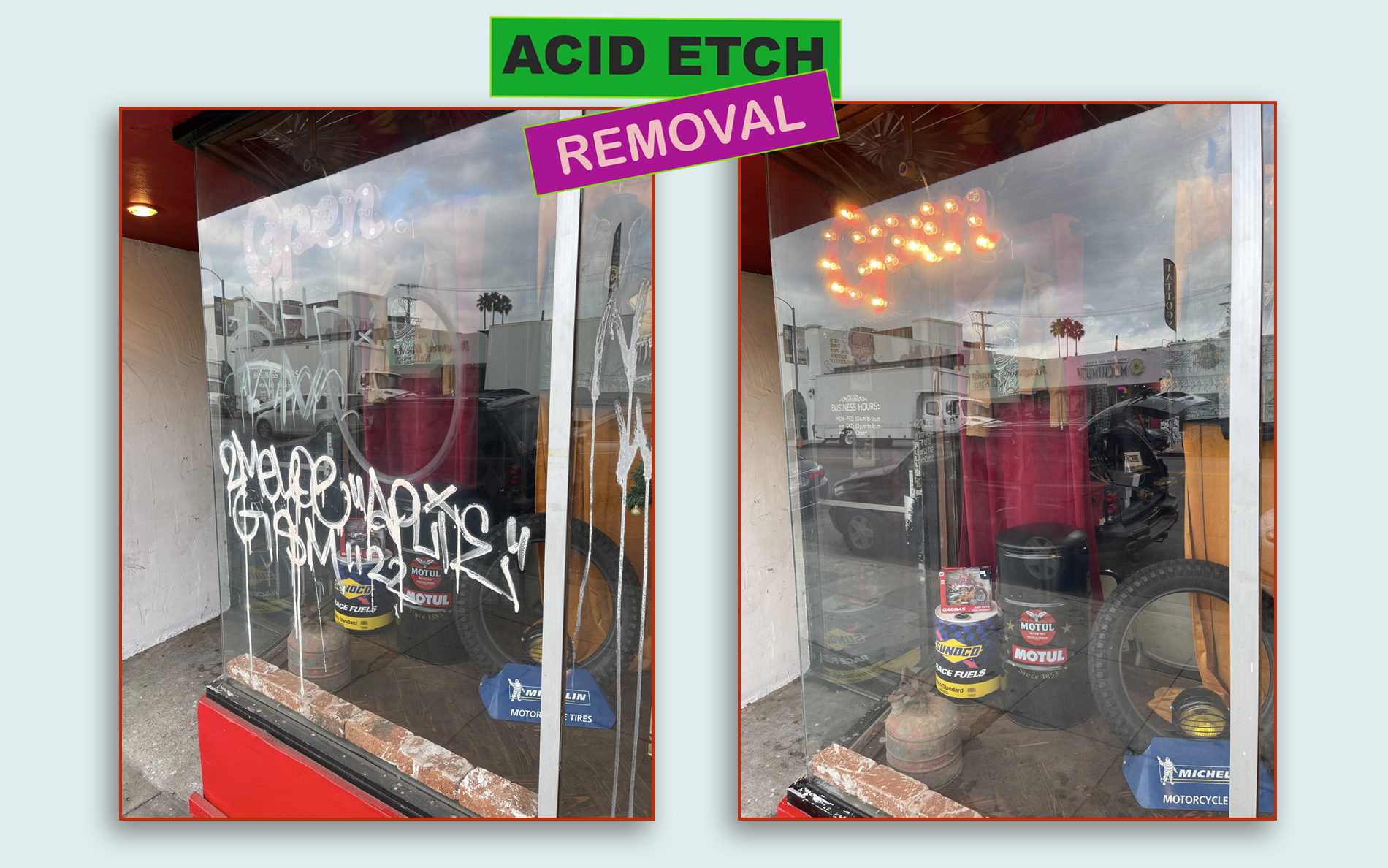 Acid Etch Removal for graffiti on glass